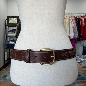 Classic Brown Leather Belt Western Vintage